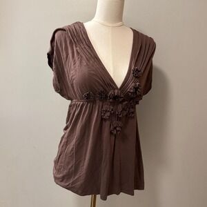 Y2K Charlotte Russe Brown Blouse With Flowers Size Women's Small